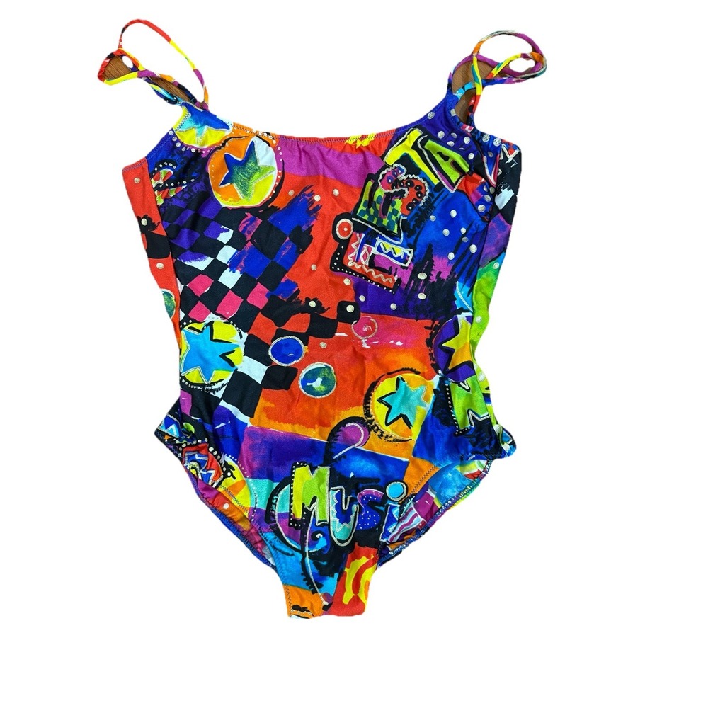Vtg 80s 90s Gottex Bathing Suit Sz 8 Bold Pattern Colorful Abstract One Piece